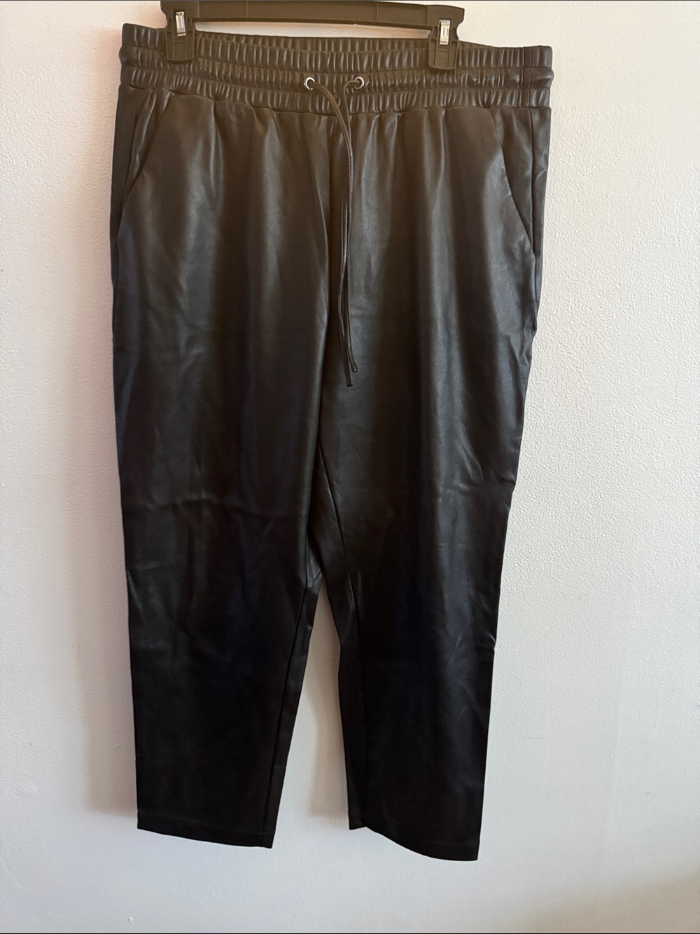 Black Faux Leather Straight-Leg Jogger Pants